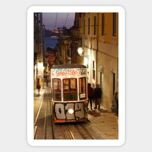 Elevador da Bica at dusk in Bairro Alto, Lisbon, Portugal Sticker